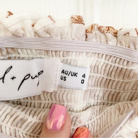 Petal + Pup Gabriella Cream Floral Linen Blend Smocked Off The Shoulder Top - Picture 8 of 8